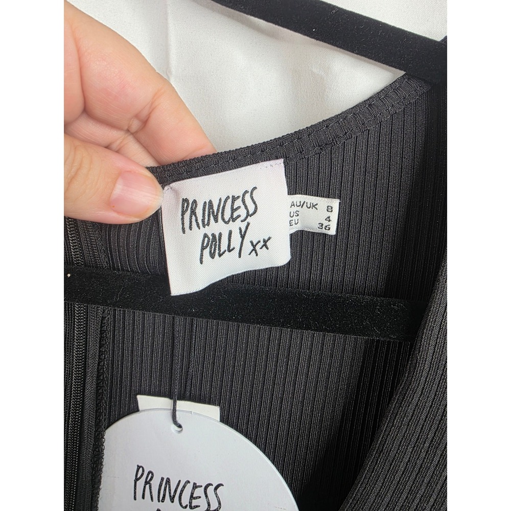 Princess Polly Black Ribbed Long Sleeve Romper Square Neck Cowl Bust Size 4 NWT - Picture 6 of 9